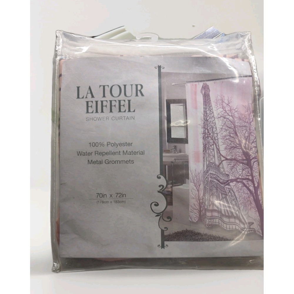 Paris Themed Eiffel Tower Bathroom Shower Curtain 72" x 72" Carnation Home